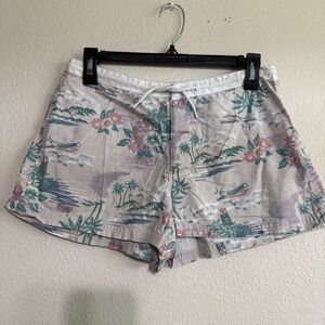 Instant Action  Board Shorts Womens Medium‎ Beige Tropical Drawstring Y2K 90s